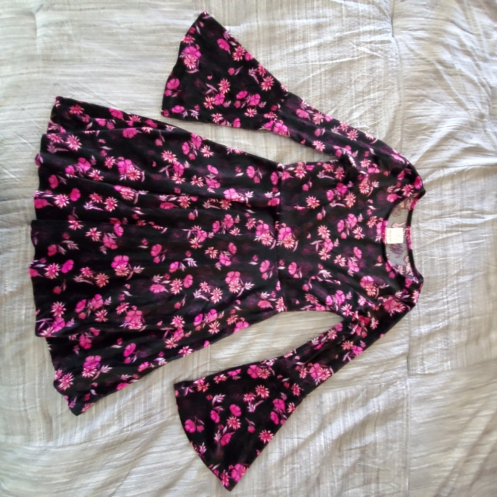 Ella Moss Pink and Black Floral Print Flare Dress